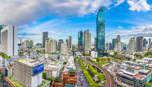 City view of Bangkok city and subway station Thailand