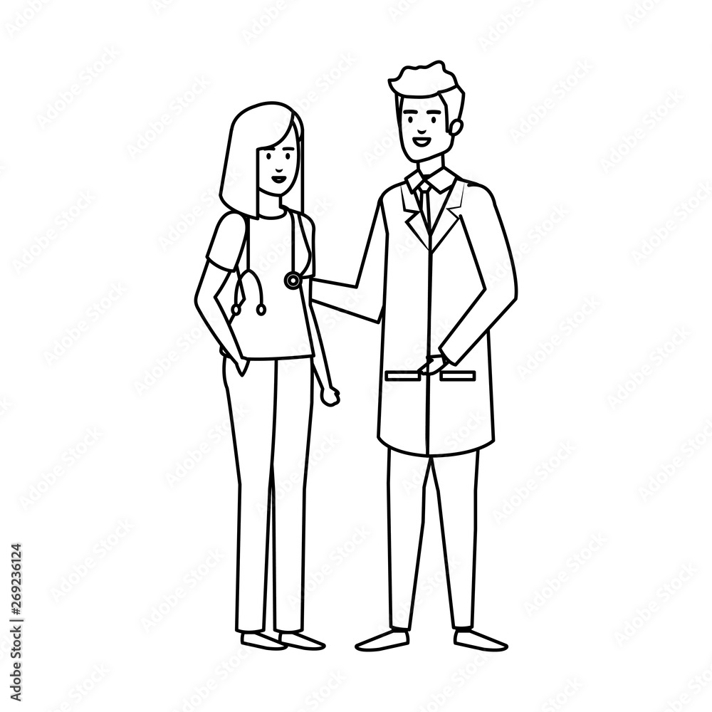 couple of professionals doctors avatars characters couple of professionals doctors avatars characters