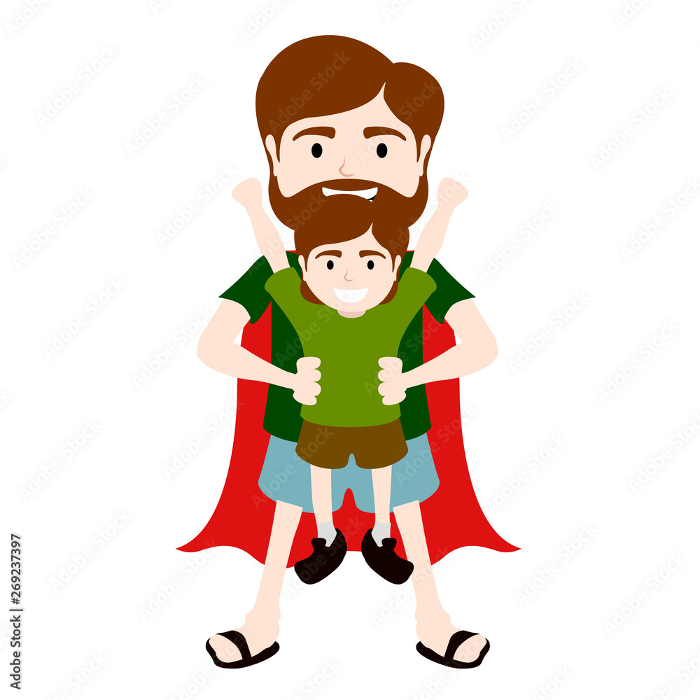 Isolated character of a super dad with a boy - Vector Isolated character of a super dad with a boy - Vector