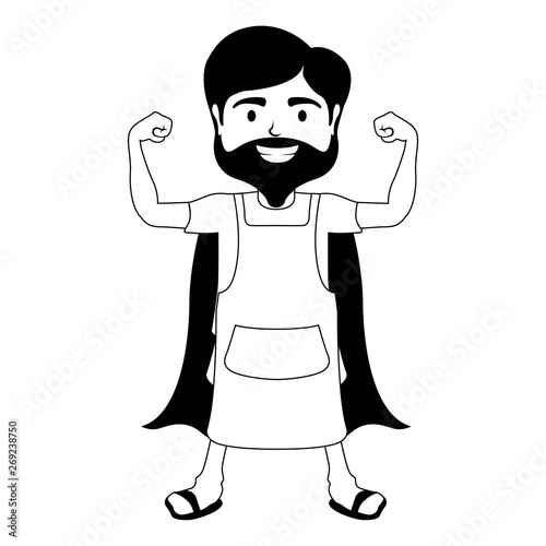 Monochrome super dad with an apron - Vector