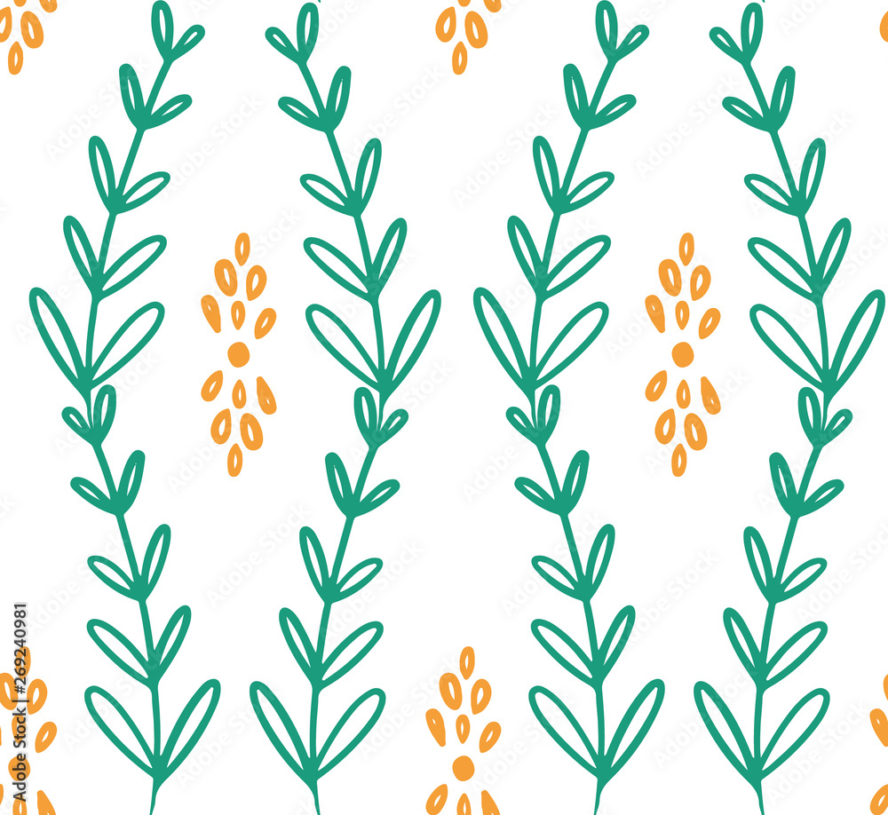 Fototapeta premium Green yellow vine flower seamless pattern. Great for floral product design, fabric, wallpaper, backgrounds, invitations, packaging design projects. Surface pattern design.
