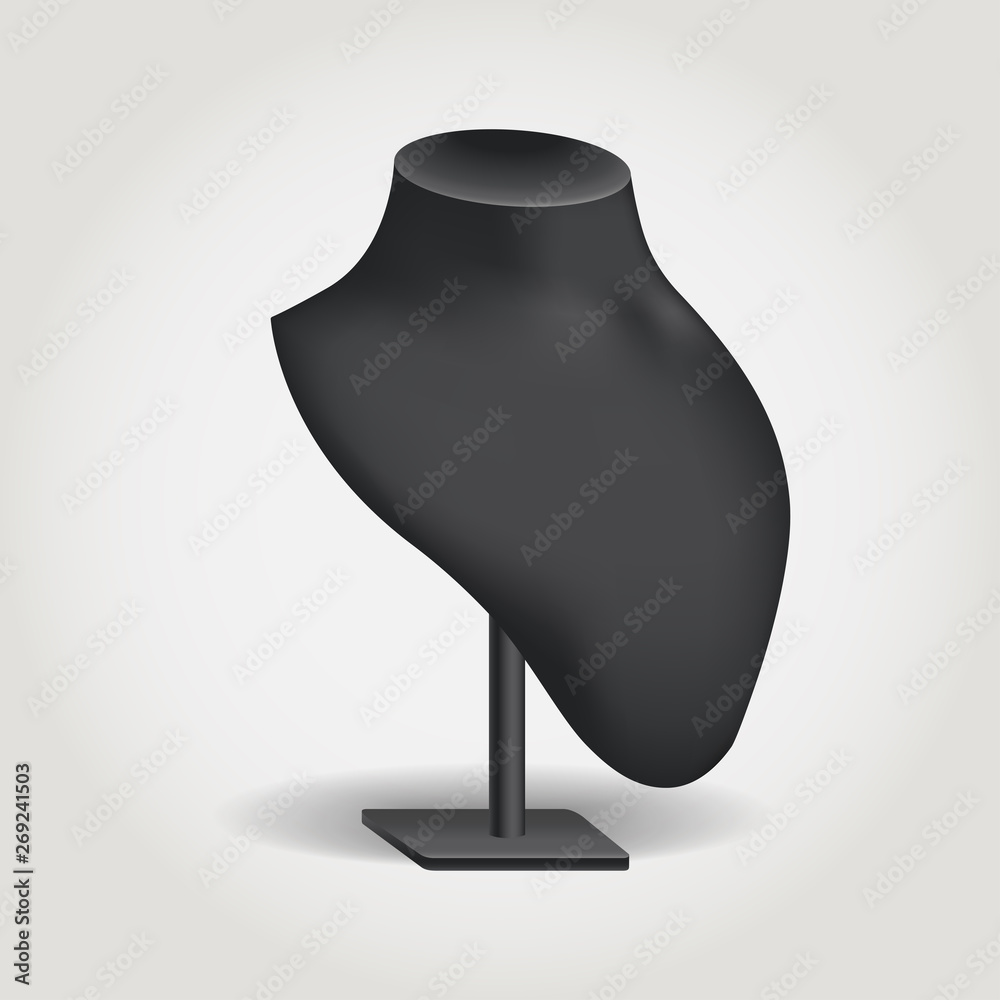 Jewelry bust. Black bust for necklaces. Realistic dummy for costume jewelry. Black stand for jewelry. Jewelry bust. Black bust for necklaces. Realistic dummy for costume jewelry. Black stand for jewelry.