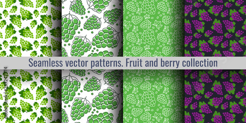 Grapes seamless pattern. Berry set. Fashion design. Food print for kitchen tablecloth, curtain or dishcloth. Hand drawn doodle wallpaper. Vector sketch background