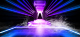 Smoke Futuristic Neon Dark Stage Construction Glow Purple Blue Retro Modern Sci Fi  Future Tunnel Corridor Hallway Grunge Concrete Reflection Shapes Fluorescent Lasers 3D Rendering