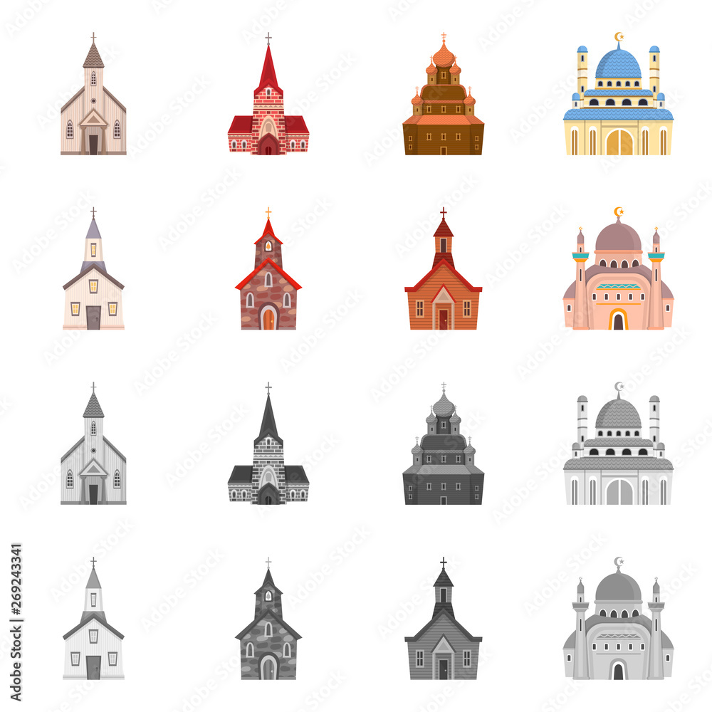Vector design of cult and temple sign. Collection of cult and parish vector icon for stock.