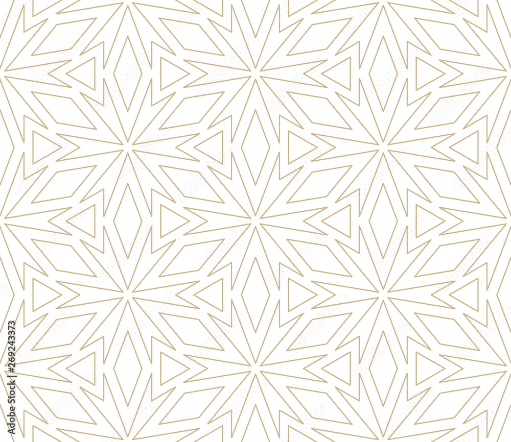 Modern simple geometric vector seamless pattern with gold flowers, line texture on white background. Light abstract floral wallpaper, bright tile ornament Modern simple geometric vector seamless pattern with gold flowers, line texture on white background. Light abstract floral wallpaper, bright tile ornament