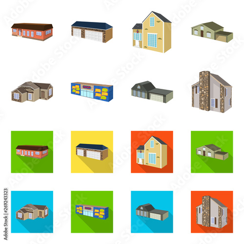 Isolated object of facade and housing icon. Collection of facade and infrastructure stock vector illustration.