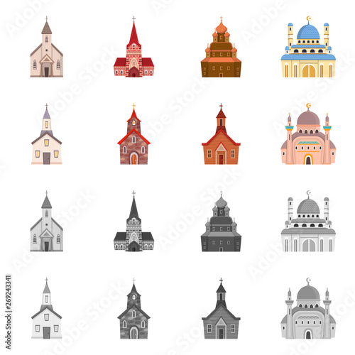 Vector design of cult and temple sign. Collection of cult and parish vector icon for stock.