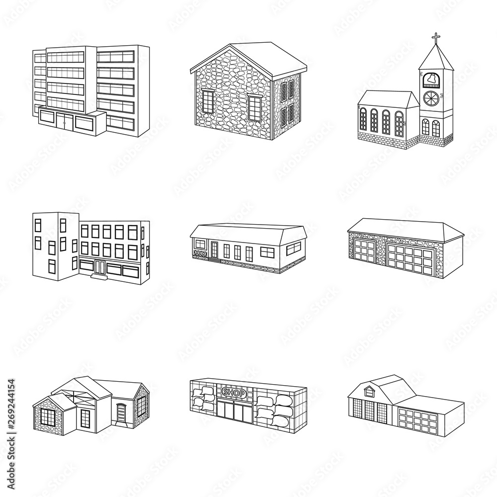 Vector design of city and construction icon. Collection of city and estate stock symbol for web.
