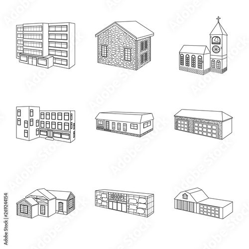 Vector design of city and construction icon. Collection of city and estate stock symbol for web.