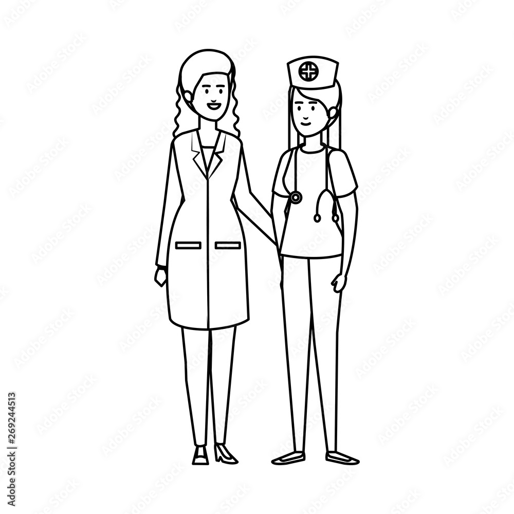 professionals female doctor and nurse characters professionals female doctor and nurse characters