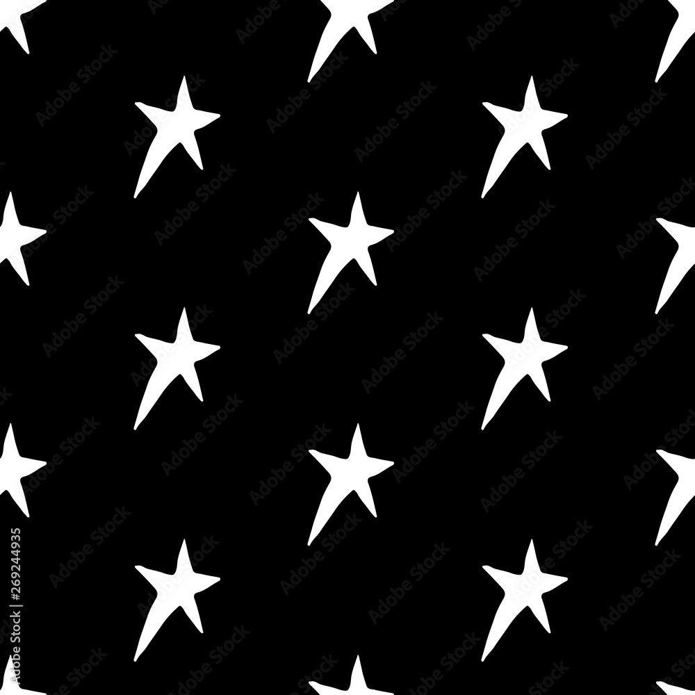 Cute cartoon star pattern with hand drawn stars. Sweet vector black and white star pattern. Seamless monochrome doodle star pattern for textile, wallpapers, wrapping paper, cards and web. Cute cartoon star pattern with hand drawn stars. Sweet vector black and white star pattern. Seamless monochrome doodle star pattern for textile, wallpapers, wrapping paper, cards and web.