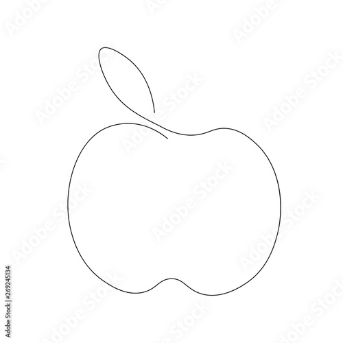 Apple fruit one line drawing on white background vector illustration