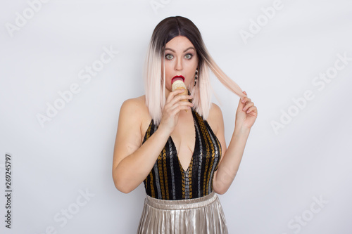 Blonde fashion woman with ice cream photo