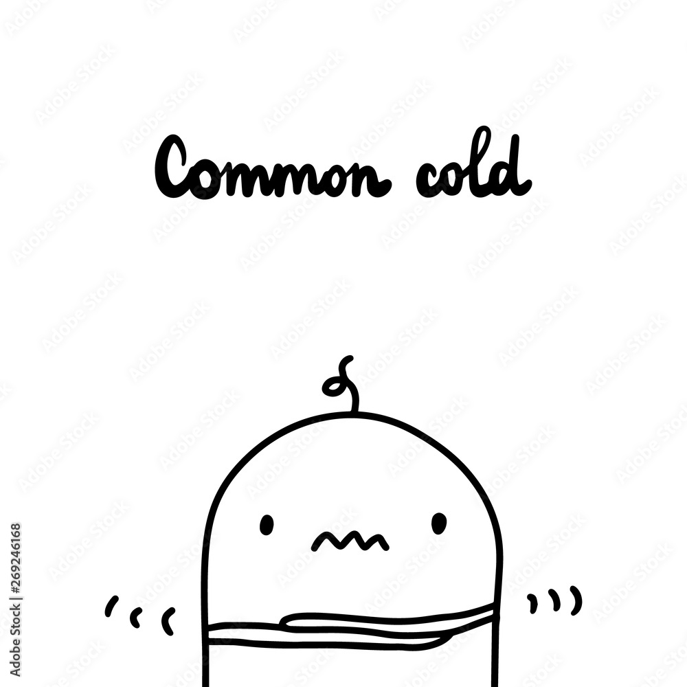 Common cold hand drawn vector illustration. Symptom of asthma. Cartoon minimalism style Common cold hand drawn vector illustration. Symptom of asthma. Cartoon minimalism style