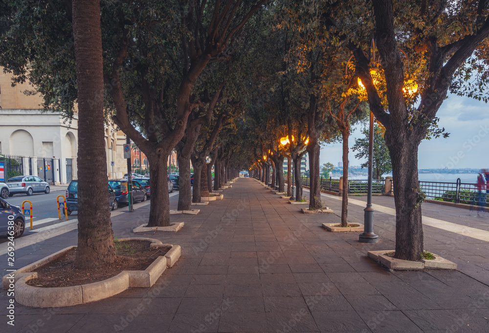 Empty streets of a beautiful seaside of Taranto with a breathtaking architecture.