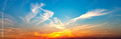 Cloud formation at sunset with abstract image of a bird in the white clouds photo