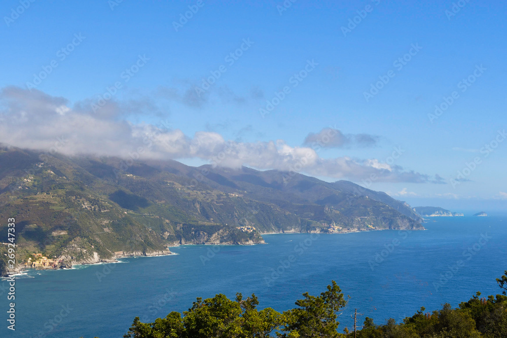 Panoramic coastline on Cinque Terre of Liguria in the north of Italy