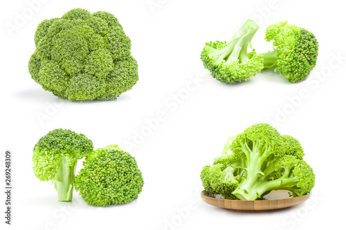 Set of fresh green broccoli close-up isolated on white background