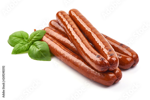 Grilled bratwurst Pork Sausages, close-up, isolated on white background