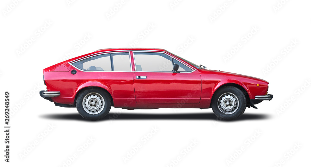 Naklejka Klasyczny włoski czerwony samochód sportowy na białym tle