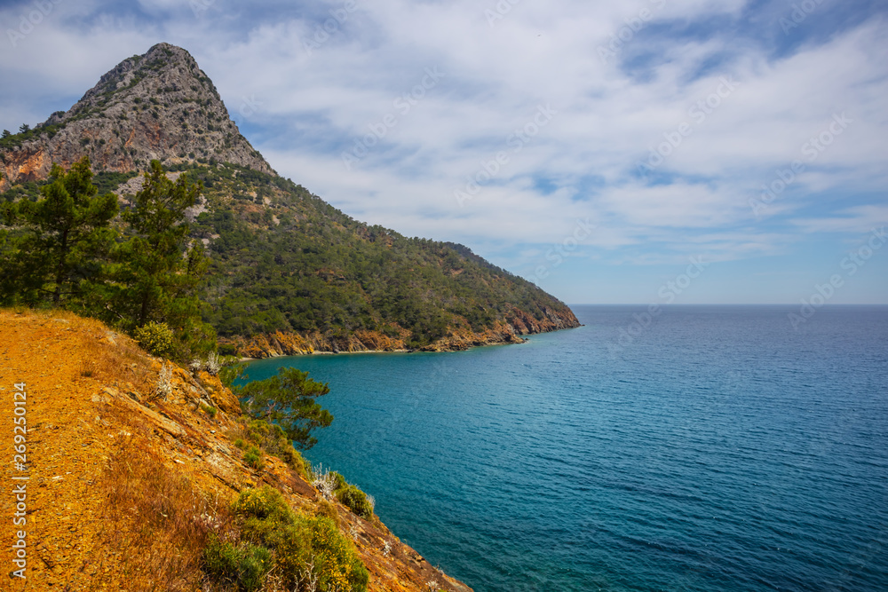 beautiful emerald Mediterranean sea bay, Turkey, Lycian way