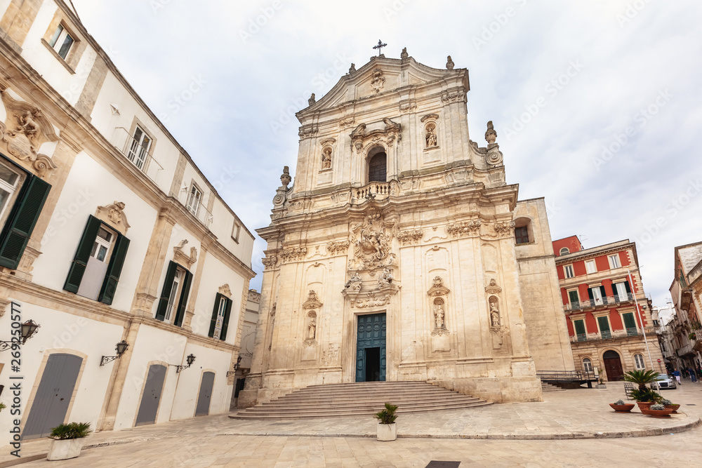 View of the Basilica of San Martino in Baroque architecture in Piazza Plebiscito, Martina Franca.
