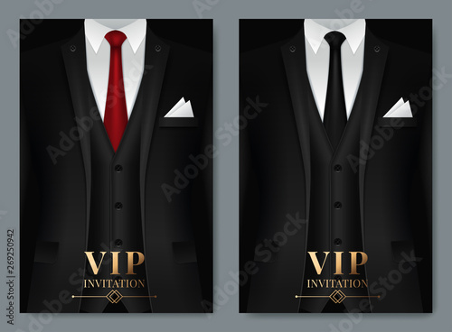 Vector illustration of Set of business card templates with suit and tuxedo