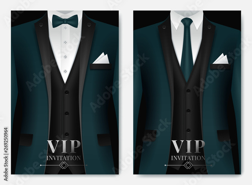 Set of business card templates with suit and tuxedo and place for text for you