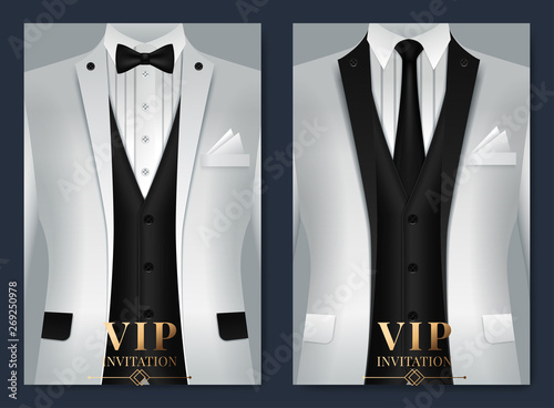 Set of business card templates with suit and tuxedo and place for text for you