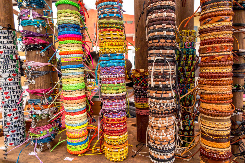 Various types of bracelets for sale at the fair in Verona, Italy