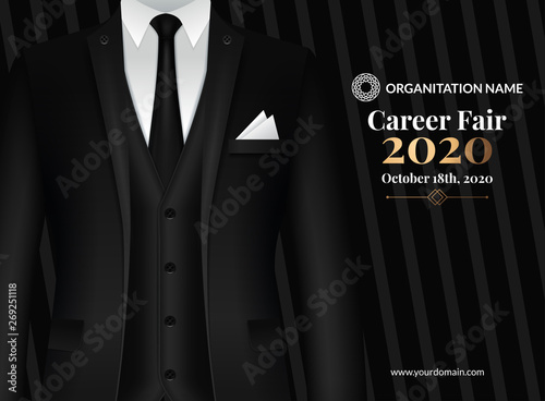 Business suit template with black tie and white shirt in realistic style isolated vector illustration
