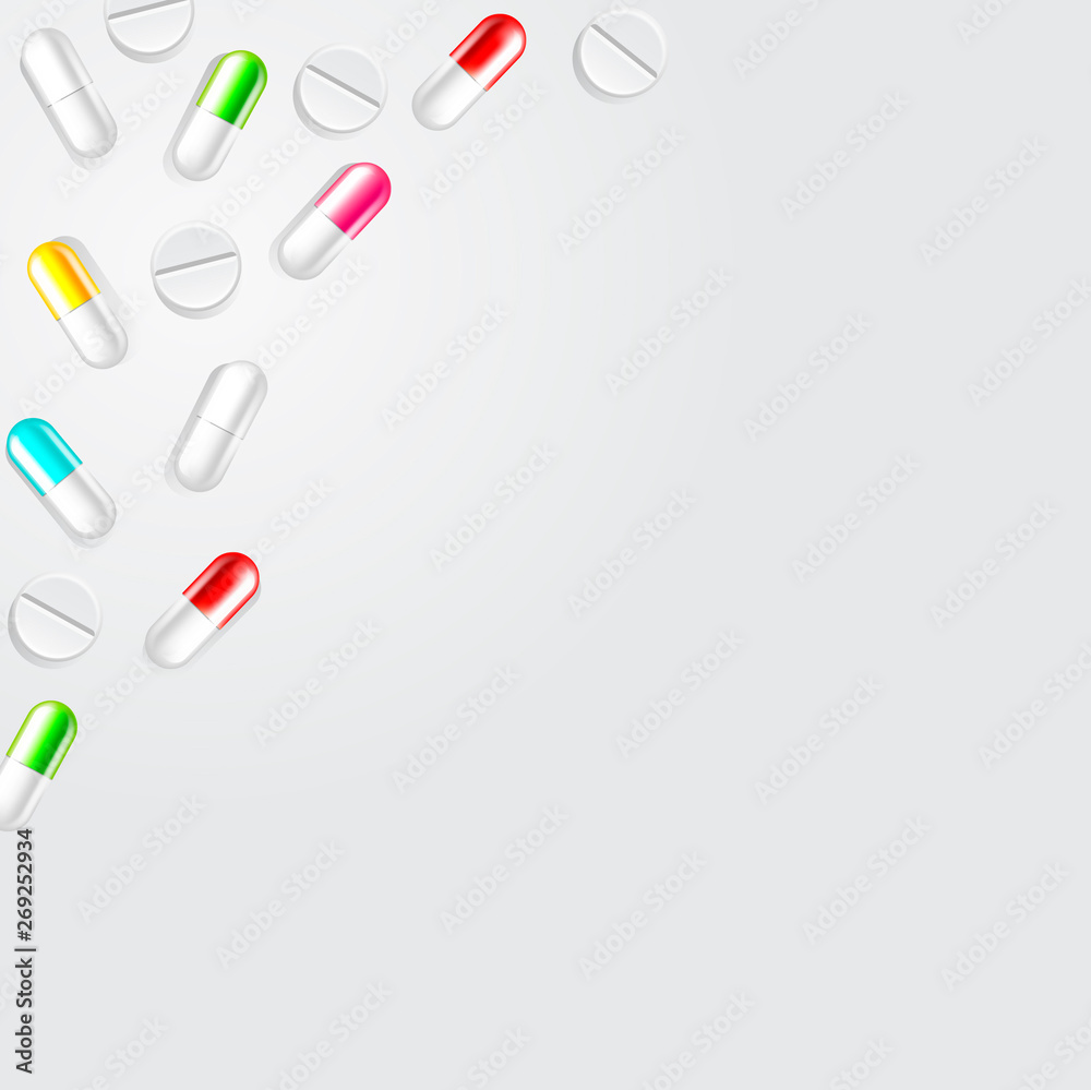 Different colors Medical pills set on a white background Different colors Medical pills set on a white background