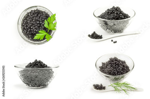 Group of black caviar on a white background cutout