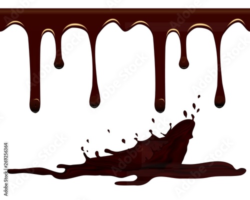 Chocolate or cocoa drips and splash isolated on white background.