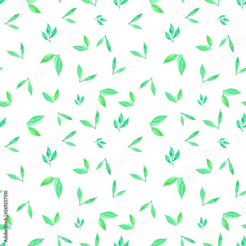 Seamless pattern with leaves watercolor background. Vector illustration.