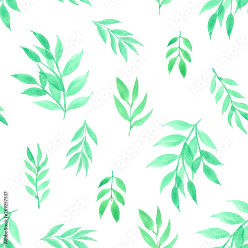 Seamless pattern with leaves watercolor background. Vector illustration.