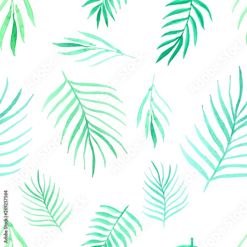 Seamless pattern with leaves watercolor background. Vector illustration.