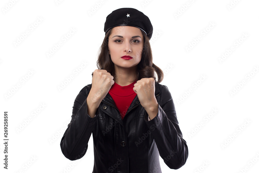 Young pretty woman Ernesto Che Guevara cosplay. Young pretty woman Ernesto Che Guevara cosplay.
