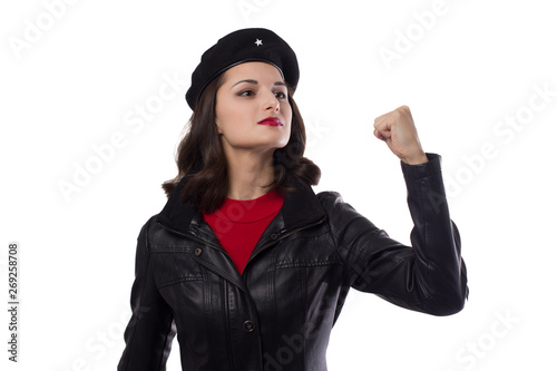 Young pretty woman Ernesto Che Guevara cosplay.