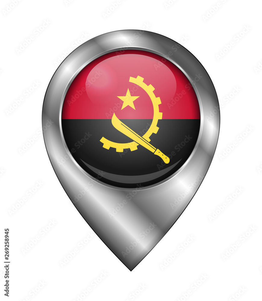 Flag of Angola. Vector Sign and Icon. Location Symbol Shape. Silver Flag of Angola. Vector Sign and Icon. Location Symbol Shape. Silver
