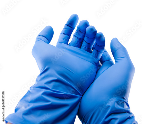 Doctor hand medical gloves on white background