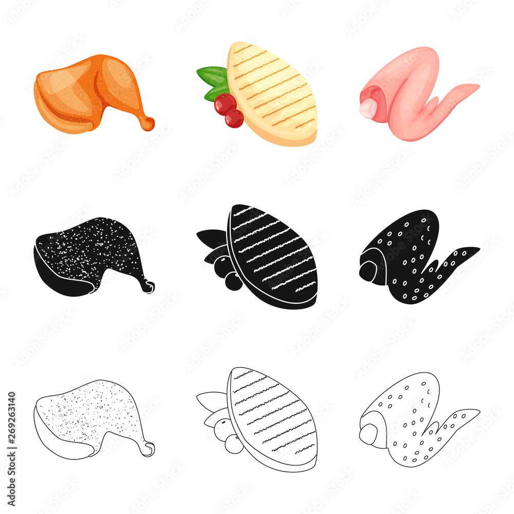 Isolated object of product and poultry logo. Set of product and agriculture    vector icon for stock.