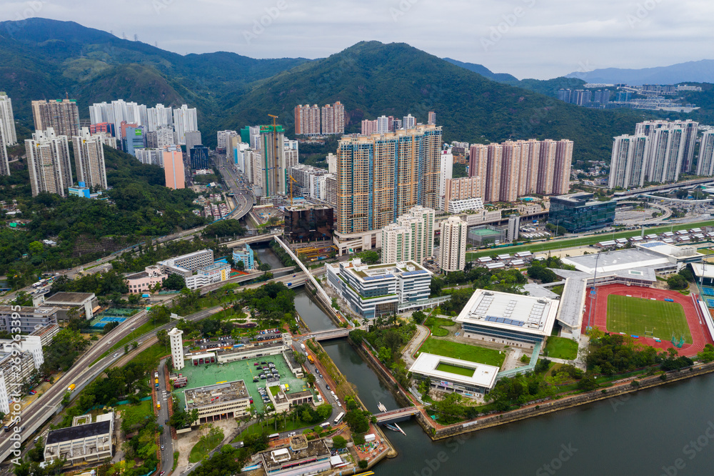 Fototapeta premium Top view of Hong Kong apartment building