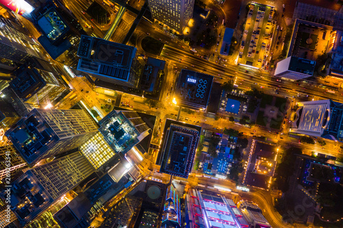 Top view of Hong Kong business district at night © leungchopan