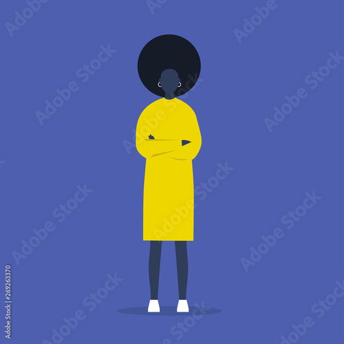 Young black female character standing with arms crossed