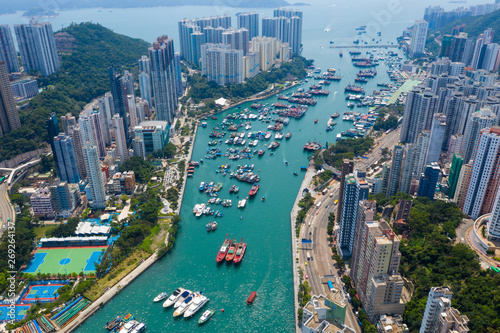Top down view of Hong Kong fishing harbor port
