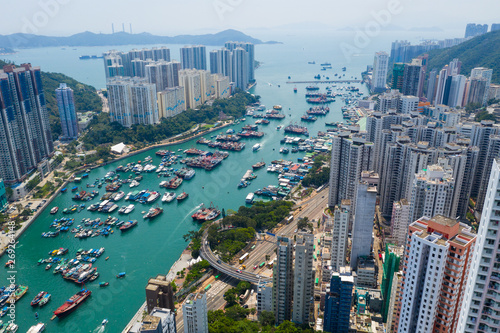 Top down view of Hong Kong typhoon shelter in aberdeen