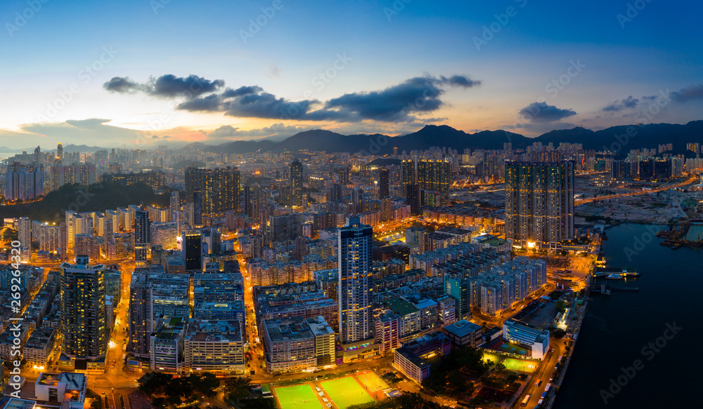  panoramic shot for the city in Hong Kong at night