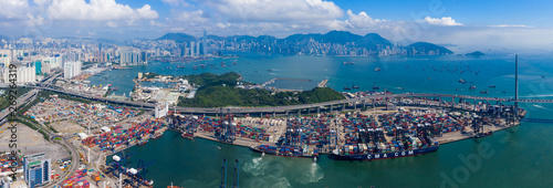  Drone fly over Kwai Chung Cargo Terminal in Hong Kong photo